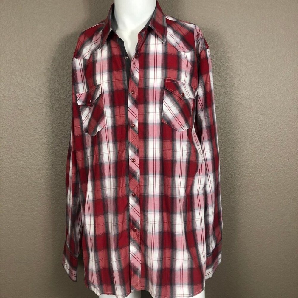 Ace of Diamond Red Plaid Western Cowboy Rodeo Snap Shirt NWOT Sz 3XL